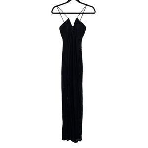 ANGL V Neck Lace Overlay Maxi Dress Black Size Small